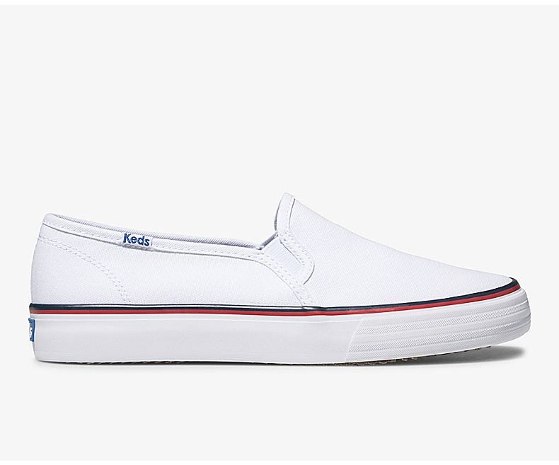 Keds Womens White Slip On Shoes - Keds Washable Double Decker Varsity 629FHPNTC